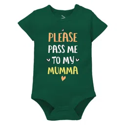 Zeezeezoo 100% Cotton Mothers Day Theme Half Sleeves Please Pass Me To My Mumma Text Printed Onesie - Forest Green-picture-17