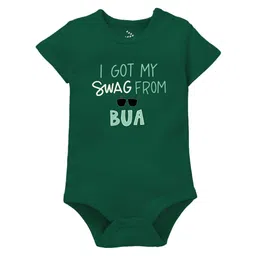 Zeezeezoo Cotton Half Sleeves Swag From My Bua Text Printed Onesie - Forest Green-picture-21