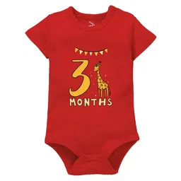 Zeezeezoo Monthly Birthday Theme Half Sleeves 3 Month Birthday Animal Printed Baby Onesie - Red-picture-16