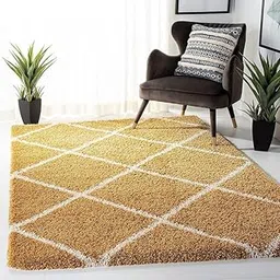 zeff Shaggy Floor Carpet for Living Room, Soft & Fluffy Bedside Runner Rug for Bedroom, Hall, Sofa Area, Elegant Modern Floor Carpet (2X5 Feet Gold Box)-picture-18