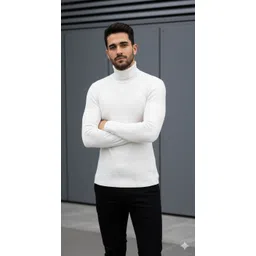 zeffit Men Solid Turtle Neck White Sweater-picture-11