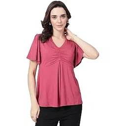 Maternity Feeding Top with in-Built Bra | 95% Viscose 5% Elastane Soft Stretchable Nursing Top with Concealed Side Zip | Fixed Cup Maternity Wear for Pregnancy & Postpartum-image-7