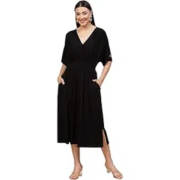 Maternity Zipless Feeding Dress for Women | 95% Viscose 5% Elastane Pre & Post Pregnancy Dresses for Pregnant Woman | Nursing Dress for Easy Breastfeeding with Pockets for Mothers-image-12