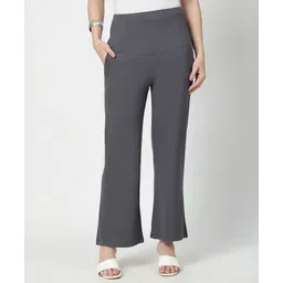 Zelena 95% Viscose 5% Lycra Woven Solid Soft Belly Support & Stretchable Flared Maternity Pants - Charcoal Grey-picture-24