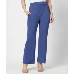 Zelena 95% Viscose 5% Lycra Woven Solid Soft Belly Support & Stretchable Flared Maternity Pants - Denim Blue-picture-23