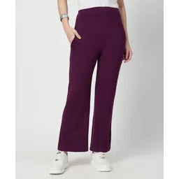 Zelena 95% Viscose 5% Lycra Woven Solid Soft Belly Support & Stretchable Flared Maternity Pants - Plum-picture-14