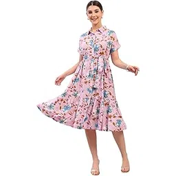 zelena Floral Printed Zipless Feeding Maternity Dress | 100% Rayon Nursing Dress with Pockets | Pregnancy & Postpartum Wear-picture-40