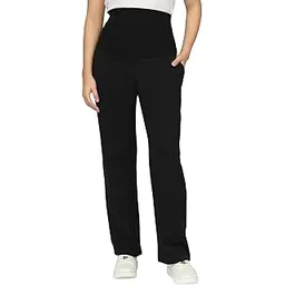 zelena Ribbed Band Maternity Pants for Women | High Waist Supportive Pregnancy & Postpartum Pants with Pockets | Cotton-Poly Comfort Soft Straight Fit-picture-31