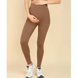 Zelena Solid Ultrastretch  Maternity Leggings With Pockets - Brown-picture-13