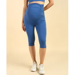 Zelena Ultrastretch Solid Yoga Maternity Capris With Pocket - Blue-picture-32
