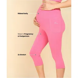 Zelena Ultrastretch Solid Yoga Maternity Capris With Pockets - Pink image 4