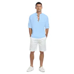 ZELINCO Mandarin Collar Roll-Up Sleeves Straight Short Kurta-picture-19