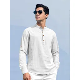 ZELINCO Mandarin Collar Roll-Up Sleeves Straight Short Kurta-picture-10