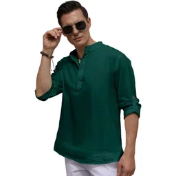 ZELINCO Mandarin Collar Roll-Up Sleeves Straight Short Kurta-picture-12