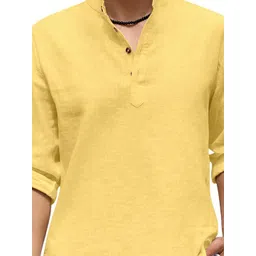 ZELINCO Mandarin Collar Roll-Up Sleeves Straight Short Kurta image 4