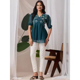 ZELZIS Casual Wear Floral Embroidery Georgette Tunic-picture-34