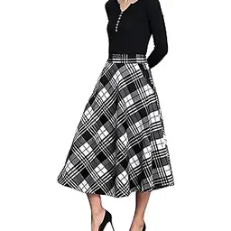 zelzis Cotton Midi Skirt for Women | Maroon Black Blue Printed Checks | Office-picture-23