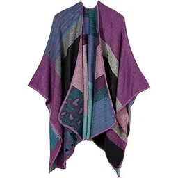 zemania Women's Color Block Warm Shawl Wrap Poncho Cape Open Front Long Winter Coat-picture-39