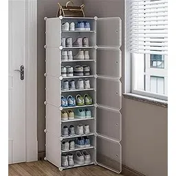 Zemic DIY Portable Shoe Rack for Home Plastic Shelves Household, Shelf Shoe Rack with Dustproof Door for Heels/Slippers/Boots for Entryway or Bedroom (White, 10-Shelf-5-Door)-picture-10
