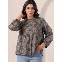 Zenava by Myntra Ajarakh Print Cotton Top-image-3