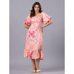 Zenava by Myntra Floral Print Puff Sleeve Bodycon Midi Dress-image-21