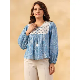 Zenava by Myntra Floral Printed Bishop Sleeves Cotton Top-picture-39