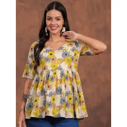 Zenava by Myntra Women Floral Print V Neck Cotton Empire Top-image-45