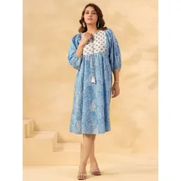 Zenava by Myntra Women Floral Printed Puff Sleeve Fit & Flare Midi Dress-picture-30