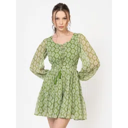 Zenava by Myntra Women Geometric Printed Chiffon Fit & Flare Mini Dress-image-27