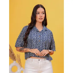 Zenava by Myntra Women Print Ethnic Cotton Shirt Style Crop Top-image-43