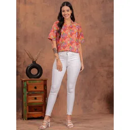 Zenava by Myntra Women Tropical Print Cotton Shirt Style Crop Top-image-46