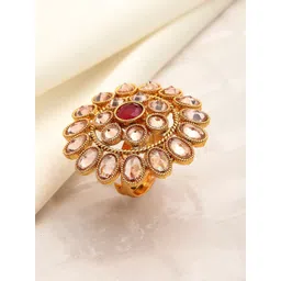 ZENEME 18K Gold-Plated White & Red American Diamond Studded Finger Ring-picture-26