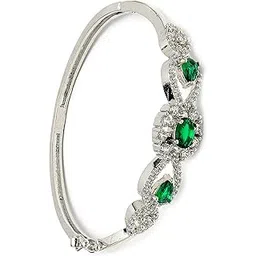 zeneme 18K Silver Plated Brass Openable Crystal Bracelet Latest Stylish Cuff Bangle with Rhodium Plated American Diamond Cuff Kada Bracelet For Women & Gift for Girls-picture-19