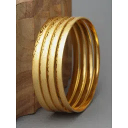 Zeneme 24 K Gold Plated Floral Textured Bangles for Women Set of 4-picture-33