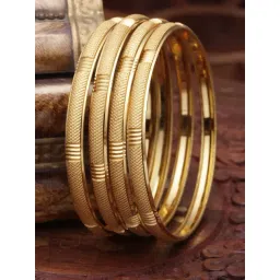 Zeneme 24K Gold Plated Handcrafted Textured Bangles for Women Set of 4-picture-16