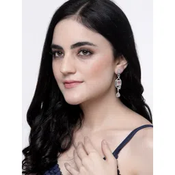 ZENEME American Diamond studded Square Drop Earrings-picture-33