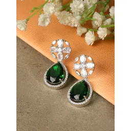 ZENEME American Diamond studded Teardrop Shaped Drop Earrings-picture-14