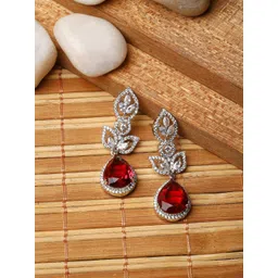 ZENEME American Diamond studded Teardrop Shaped Drop Earrings-picture-17