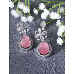 ZENEME American Diamond studded Teardrop Shaped Drop Earrings-picture-16