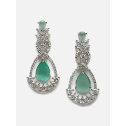 ZENEME American Diamond studded Teardrop Shaped Drop Earrings image 2