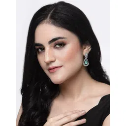 ZENEME American Diamond studded Teardrop Shaped Drop Earrings image 4