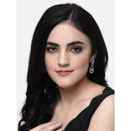 ZENEME American Diamond studded Teardrop Shaped Drop Earrings image 5