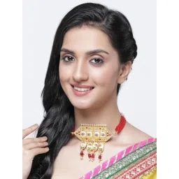 Zeneme Brass Gold Plated Meenakari Necklace image 3