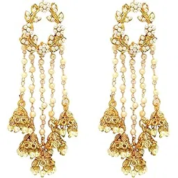 zeneme Earring Gold Plated Beaded Handcrafted Bahubali Inspired Devsena Jhumka Fringed Dangle Jewellery For Girl And Women-picture-21