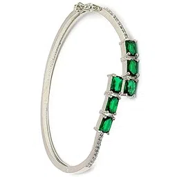 zeneme Fashion Rhodium Plated Crystal AD Bangle Silver Plated Stylish American Diamond Openable Kada Cuff Bracelet For Women Gift for Girls Women-picture-11