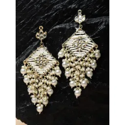 Zeneme Gold Palted Alloy White Dangler Earrings-picture-26