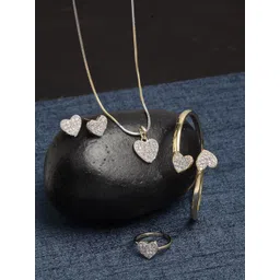 ZENEME Gold-Plated AD Stone-Studded Heart Shaped Jewellery Set-picture-15