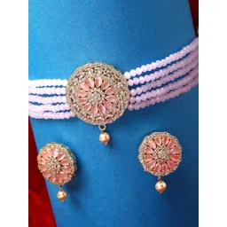 ZENEME Gold-Plated AD-Studded Beaded Jewellery Set-picture-26