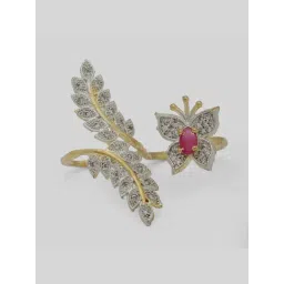 Zeneme Gold Plated AD Studded Leaf and Butterfly Adjustable Finger Ring-picture-44