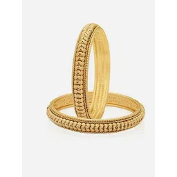 Zeneme Gold Plated Alloy Intricate Textured Bangles for Women Set of 2-picture-19